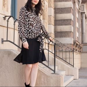 Trina Turk Tops | Trina Turk Leopard Print Silk Bow Tie Blouse | Color: Black/Br